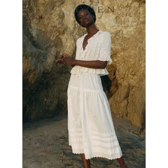 Doen Dresses & Skirts - DOEN Sz M Medium Sebastiane Skirt Midi Scalloped Ivory Powder A-Line